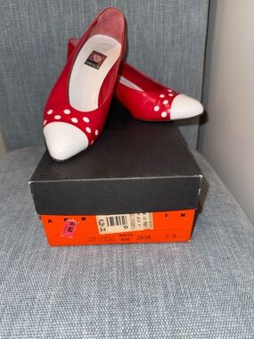 Red and White Polka Dot Kitten Heel